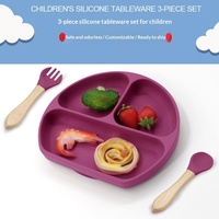 Plateau d'alimentation pour bébé lavable, assiette ronde en silicone pour bébé, cuillères et fourchettes en silicone de qualité alimentaire, design minimaliste