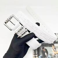 Ceinture à boucle en alliage blanc, motif litchi coloré, style artistique, pour hommes et femmes, mode rétro, motif vigne, pour jeunes