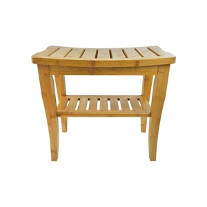 Deluxe Bamboo Shower Seat Bench with Storage Shelf Spa Bath Stool with Storage Shelf Eco-friendly Bamboo Bathroom Chair