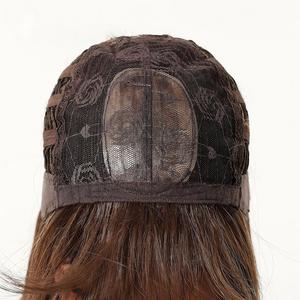 Perruque synthétique haute qualité, fabriquée à la machine, avec frange, filet rose, cheveux raides bruns, naturelle et respirante pour femme, usage quotidien - Product Image 2