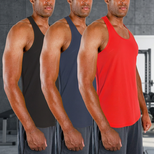 <b>Mens</b> Ribbed Stringer Tank <b>Top</b> Compression Gym Workout Shirt Quick Dry Polyester Knit <b>Muscle</b> Fitness Training Wear - Product Image 3