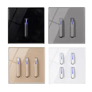 Piano Key Design Full Tempered Glass Panel Reset Electrical Wall Switches 1 2 3 4 Gang White Black Gold Grey Wall Sockets