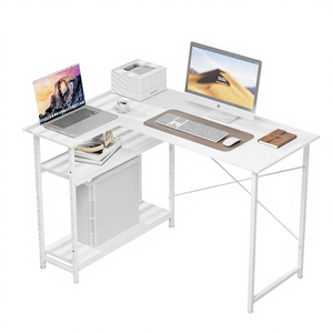 MIYOKI L字型メタルデスク 幅110cm 奥行48cm 高さ<span class=keywords><strong>75cm</strong></span> 調節可能 ゲーミング収納棚 シンプル オフィス ホワイト - Product Image 1