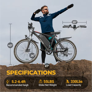 Vélo de montagne à moteur sans balais, batterie 48V 9Ah, suspension avant 26 pouces, vélo électrique en acier AP20, votre expérience de conduite - Product Image 2