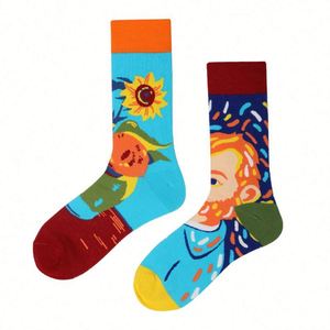 Chaussettes en coton mi-longues originales, asymétriques, colorées, créatives, amusantes, à motif de lapin, tendance rétro, personnalisées, pour couple, style INS - Product Image 5