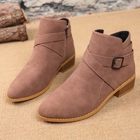 Bottines pour femmes en faux daim avec bride à boucle, fermeture éclair latérale, talon bas empilé, bout amande, automne-hiver, noir, beige, marron