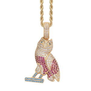 Collier en acier inoxydable Offre Spéciale inspiré des animaux avec pendentif oiseau hibou plaqué or et zircon CZ cadeau créatif de style Hip <span class=keywords><strong>Hop</strong></span> - Product Image 1