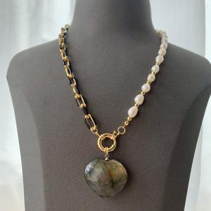 <span class=keywords><strong>BD</strong></span>- B5277 grande pierre pendentif collier coeur perle d'eau douce chaîne collier fin luxe collier bijoux femmes - Product Image 6