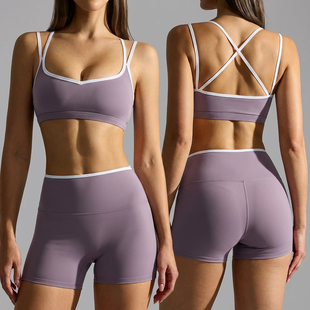 SHELL Custom Logo Double Shoulder Straps Contrast Color High Support Cross Back Removable Chest Pad Gym Yoga Sport Bra