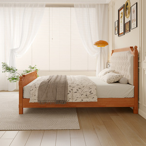 American Country Style Solid Wood Bed 1.8m Upholstered Platform Bed Master Bedroom Luxury Double Bed Soft Headboard - Product Image 3