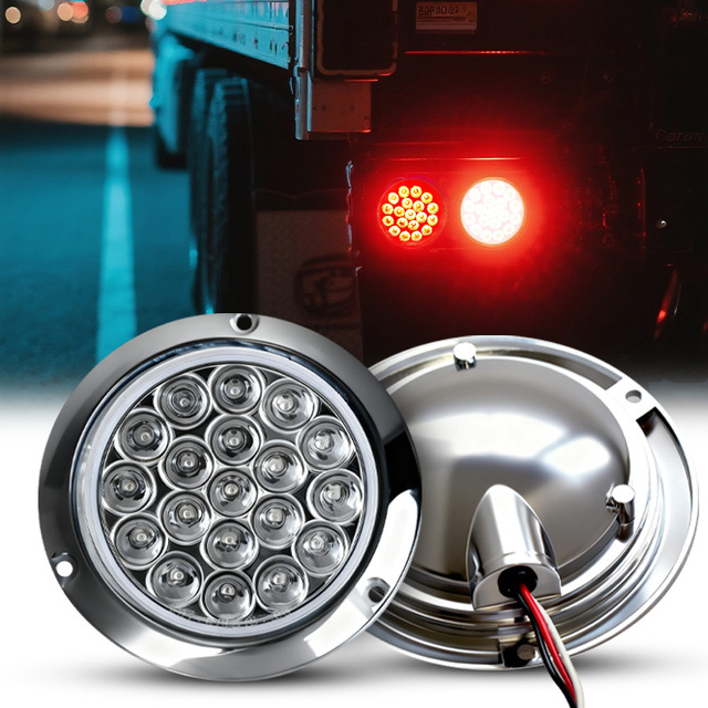 Waterproof Rotating LED Tail Light for Truck Buses Trailer Truck Decorative Light Glass Round Stop Turn Tail Lights