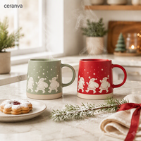 Mug en grès illustré Père Noël personnalisé en gros OEM ODM – Mug à café mat moucheté pour les fêtes