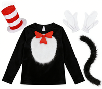 Costume de chat noir 5 pièces comprenant un chapeau haut-de-forme, une chemise, une cravate papillon et une queue en fourrure pour la Journée du livre