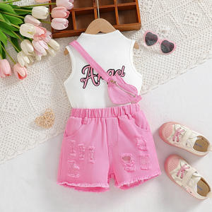 Nouveauté Ensemble de vêtements pour filles de 4 à 7 <span class=keywords><strong>ans</strong></span> Veste en jean et pantalon Robe à blocs de couleur Vêtements décontractés pour tout-petits d'été - Product Image 2