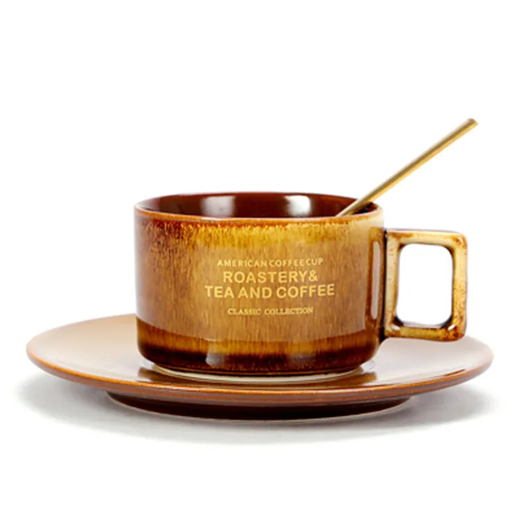 Luxus kleine 4 Unzen moderne Schwarz-Weißgold Keramik Espresso Kaffeetasse und Untertasse mit Löffel