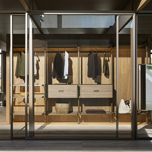 Tablero de Dubái, puerta de cristal de cuero automática de 18mm, armarios para caminar, ropa de <span class=keywords><strong>Metal</strong></span>, armario de tubo redondo colgante para mujer con Vestidor - Product Image 5