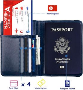 Porta Pasaportes con Bloqueo RFID para <span class=keywords><strong>Mujer</strong></span> y Hombre, de Cuero, con Insignia Metálica 3D, Funda Protectora para Documentos de Viaje - Product Image 2