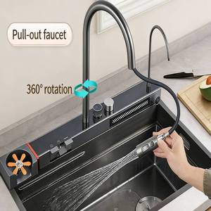 Évier de cuisine moderne multifonctionnel en acier inoxydable 304 épaissi, noir nano, grande capacité - Product Image 3