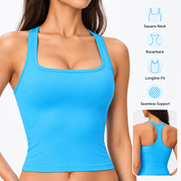 Débardeur de sport sans couture pour femme, col carré, avec logo personnalisé OEM, coussinets amovibles, dos nageur, pour yoga et gym, vente en gros