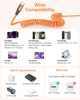 Cable USB C SUNGUY de 60W, Cable de Carga Rápida Retráctil para Teléfono, Laptop, Banco de Energía y Automóvil