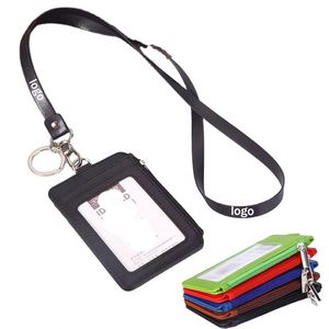 Porte-badge multi-cartes en PU avec cordon rétractable, porte-clés et porte-monnaie pour le travail et les affaires - Product Image 1