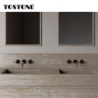 Tostone Vanitytop permukaan antik Travertine krem alami Harga Murah Vanitytop kamar mandi terpasang di dinding untuk pengiriman DDP furnitur khusus