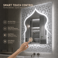 Miroir de salle de bain éclairé sans cadre à motif décoratif spécial pour le marché du Moyen-Orient, interrupteur tactile 3 couleurs, LED mural