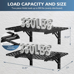 JH-Mech 2Pack 2x3FT Heavy Duty <strong>Folding</strong> Garage Wall <strong>Shelving</strong>,660Lbs Capacity Metal High Quality Steel Garage Wall Shelf - Product Image 2
