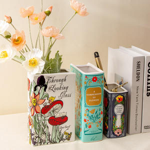 Tao Zhizhi Rectangle <b>Book</b> Vase <b>Storage</b> Bin Vintage Style Multi-functional Kitchen Organizer <b>For</b> Flowers Utensils And Office - Product Image 3