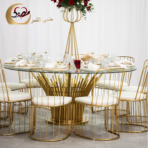 New Arrival Stainless Steel <b>Gold</b>/Silver Frame <b>Round</b> Glass Dining <b>Table</b> Set for Home Kitchen & Hotel Use Modern Design - Product Image 2