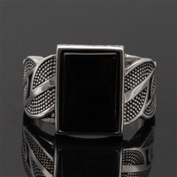 Bague pour homme en argent sterling 925 avec pierre noire, bagues islamiques pour homme