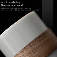 Tasse à Café et Thé Vintage Classique en Céramique, Mug Latte en Céramique Grise Glaçurée avec Anneau Isolant en Bambou, Mug à Café Cadeau d'Affaires