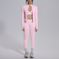 Ensemble de yoga personnalisé OEM ODM pour femme – Manteau à manches longues, soutien-gorge col en V et leggings taille haute froncés en nylon et élasthanne pour l'automne