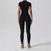 Combinaison de sport respirante à manches courtes avec fermeture éclair, logo personnalisé GH, extensible dans quatre directions, col en V, spandex/nylon, pour la salle de sport et les activités de plein air