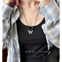 Nouveau Collier Long Polyvalent pour Femme, Style Chinois, en Corde Faite à la Main avec Perles en Bois et Papillon Argenté Vieilli Vintage
