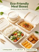 Conteneur alimentaire jetable rectangulaire en fibre avec couvercle, compostable, en stock, pour pique-nique et plats à emporter