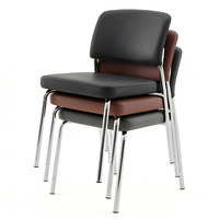 Silla Moderna sin Brazos con Respaldo, Apilable, de PU, para Salas de Conferencia, Silla de Oficina de Cuero