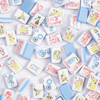 Table de Mahjong Américain de Luxe à 3 Niveaux en Acrylique - Jeu Professionnel avec Tuiles Bleu Ciel Élégantes, Fleurs, Oiseaux et Jokers