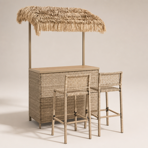 Ensemble de bar de piscine en acier robuste, ensemble bistrot en rotin PE avec design Tiki Hut - Product Image 5