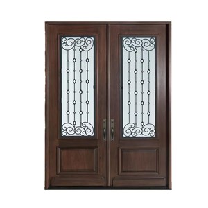 Puerta de Entrada Doble Exterior para Villa de Lujo, Estilo Victoriano, Hierro Forjado, Vidrio, Madera Sólida, Hecha a Medida - Product Image 1