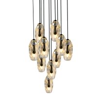 Lámpara Colgante LED de Lujo Minimalista Moderna XZ para Comedor y Escalera, de Latón con Cristal K9, para Techos Altos