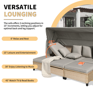 Ensemble de canapé de patio <span class=keywords><strong>TOPMAX</strong></span> en résine tressée anti-UV 4 pièces avec auvent rétractable, coussins et table relevable - Marron - Product Image 4