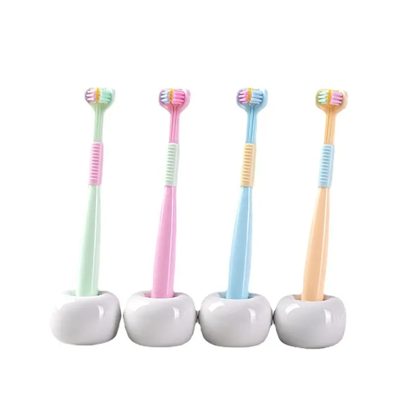 Nieuwe Creatieve 3 Hoofd Triple Tandenborstel Kind Kids Drie Zijdig Handleiding Tandenborstel