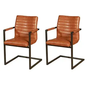 Armlehnstuhl-fauteuil en cuir véritable de couleur marron clair et antique