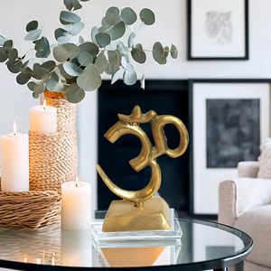 PARIJAT HANDICRAFT Gold Metal Statue Brass Om Idol Hindu Religious Symbol for Home Decor Car Dashboard <b>Mandir</b> Pooja Murti Temple - Product Image 1