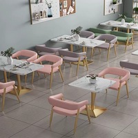 Ensemble de table et chaises de salle à manger pour restaurant, hôtel, café, bar, style européen moderne, plateau en faux marbre, structure en métal, 4 places, facile à nettoyer, imperméable