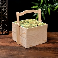 Boîtes de festival pour thé et nourriture, style chinois, en bois de pin de luxe, multi-niveaux, avec couvercle en brocart, poignée pliable, durables, artisanales et éco-responsables
