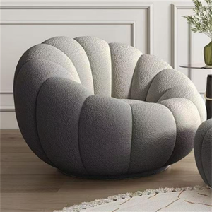 Sillón <span class=keywords><strong>de</strong></span> Salón <span class=keywords><strong>de</strong></span> Diseño Nórdico Moderno, Tapizado en Terciopelo Color Crema con Diseño <span class=keywords><strong>de</strong></span> Calabaza - Product Image 1