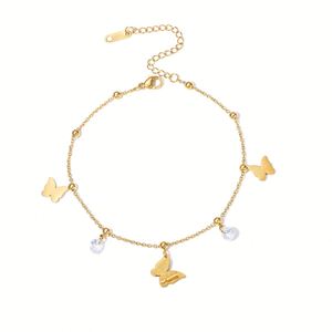 Pulsera de Tobillo Simple de Acero Inoxidable con Colgante de Mariposa Chapado en Oro con Circonita de 10 mm para Personalizar - Product Image 1