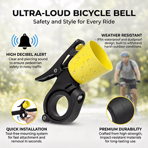 Sonnette de vélo en plastique jaune/bleu/rose pour guidon de 22,2 à 31,8 mm, étanche, pour sports de plein air, cyclisme, vélo de route, VTT - Product Image 2